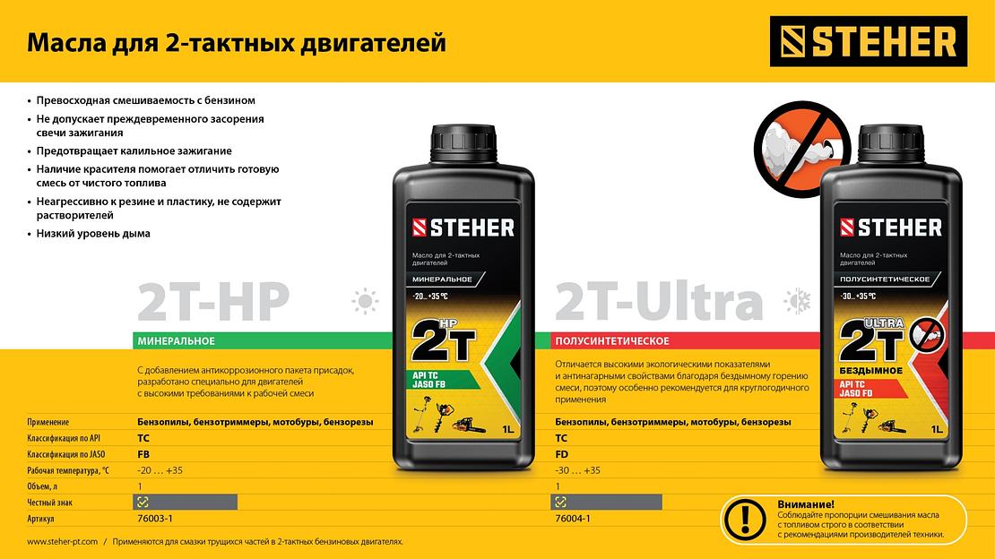 STEHER 2T-HP, 1 л, минеральное масло для 2-тактных двигателей (76003-1) фото 6
