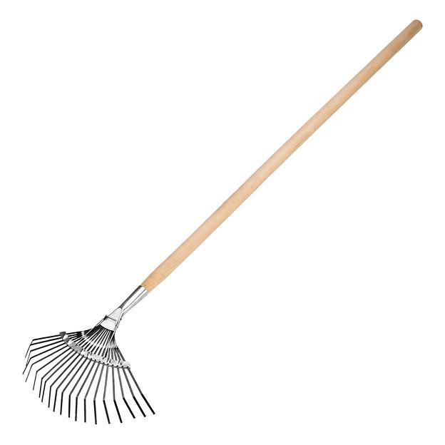 Грабли веерные стальные, 385х1450 мм, 20 плоских зубьев, деревянный черенок, Россия фото 1