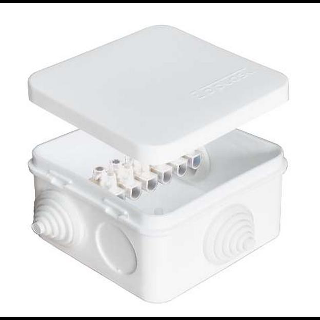 Коробка распределительная ОП 75х75х45мм IP54 10А 6 выходов 6 контактов 3 гермоввода клемм. крышка за фото 1