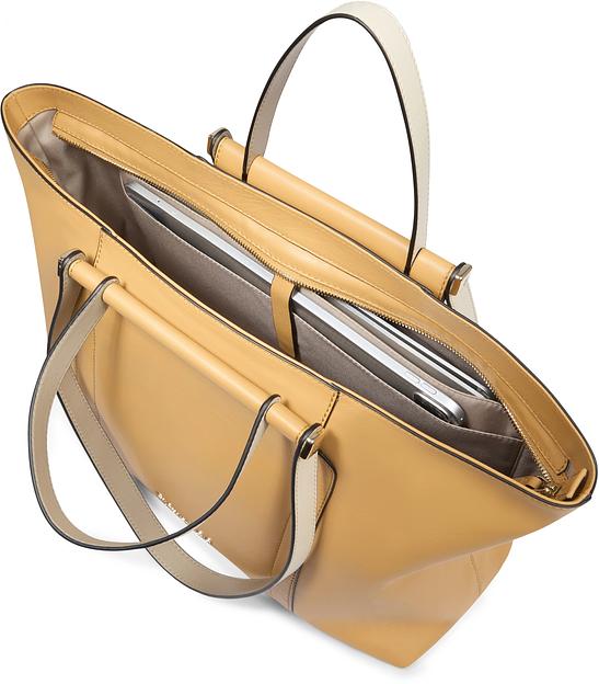 Деловая сумка женская Piquadro Circle BD3336W92/GBE с отделением для ноутбука шафрановый/бежевый натур.кожа фото 5