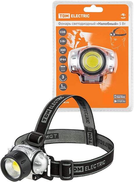 Фонарь "Налобный" 5 Вт COB, 300 лм, 3*AAA TDM фото 1