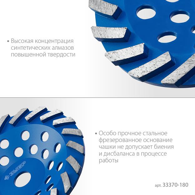 ЗУБР Турбо, d 180 мм, сегментная алмазная шлифовальная чашка, Профессионал (33370-180) фото 4
