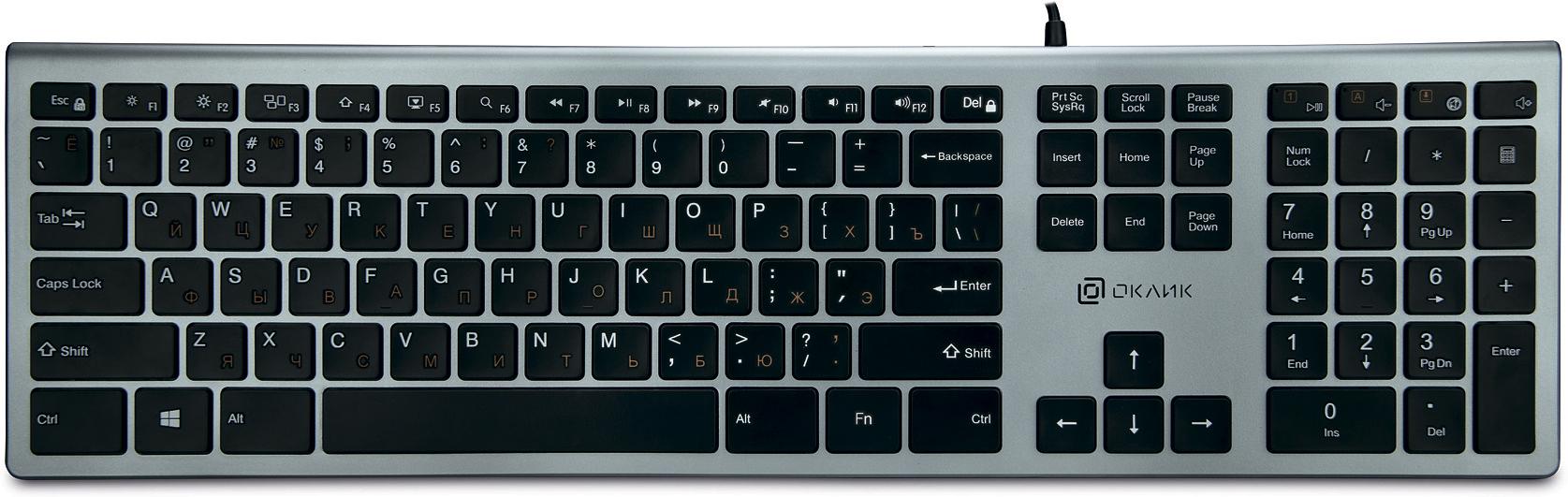Клавиатура Оклик 890S серый/черный USB slim Multimedia фото 1