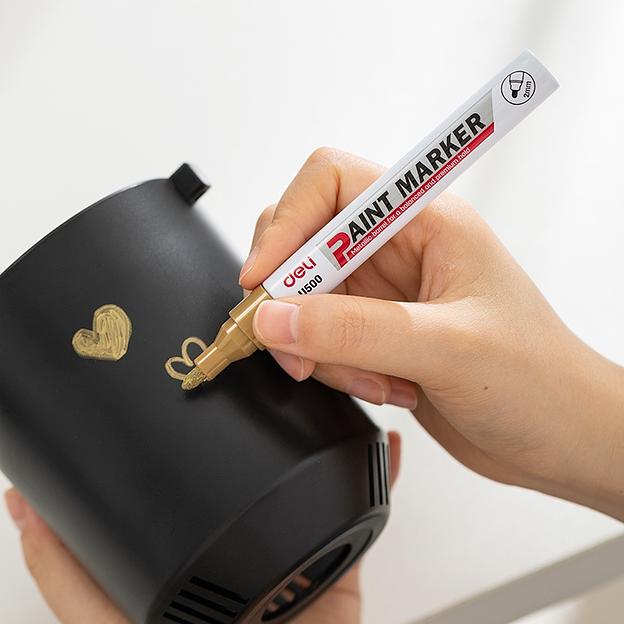 Маркер краска Deli EU500-GD 2мм пулевидный пиш. наконечник золотой фото 5