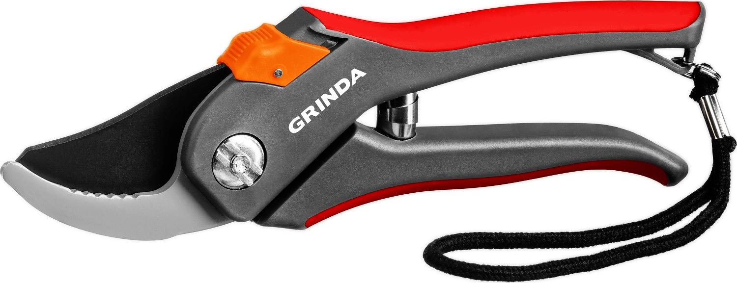 GRINDA G-26, 205 мм, углеродистая сталь, закаленные лезвия, тефлоновое покрыт., двухкомпонентные пластиковые рукоятки, плоскостной секатор (8-423102) фото 1