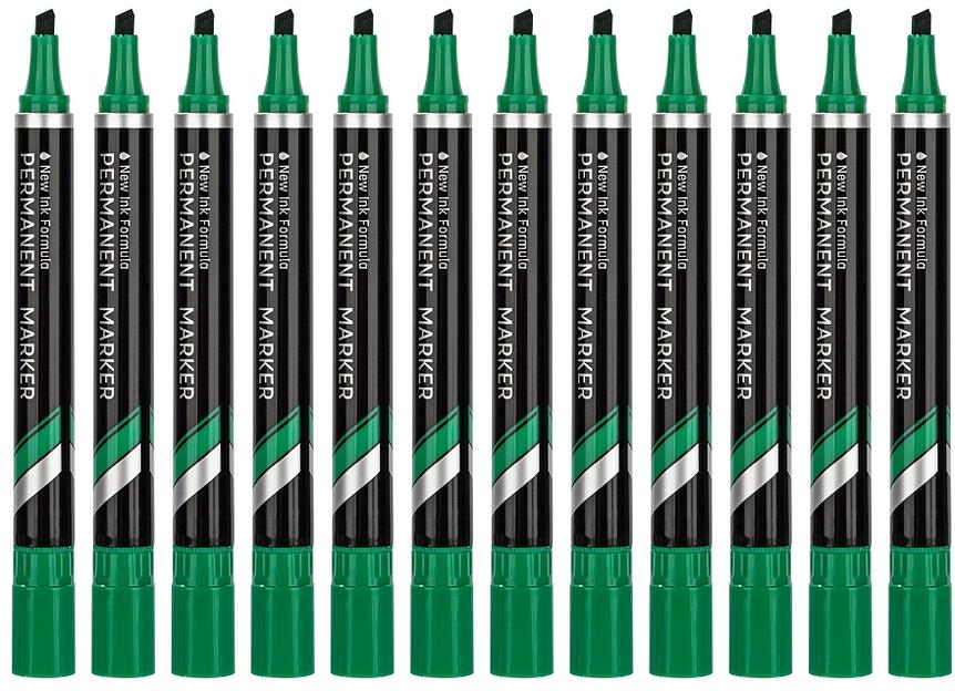 Набор маркеров перманентных Deli EU10150-P Think скошенный пиш. наконечник 1.5-5мм зеленый коробка картонная (12шт.) фото 1