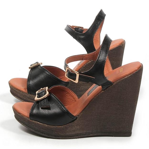 Босоножки женские из натуральной кожи на танкетке р-р.34, арт.МТ444 чёрный ОПТ фото 4