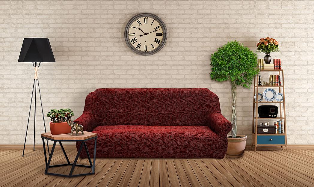 Чехол на трёхместный диван Чехлы&Пледы «Жаккард Волна» бордо ОПТ фото 6