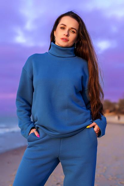 Костюм (свитшот+брюки прямые) цвет голубой ОПТ фото 1