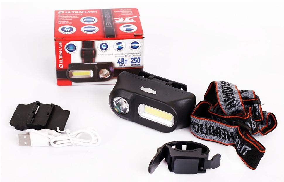 Фонарь велосипедный Ultraflash LED53763 черный 4Вт лам.:светодиод. встроенный аккумулятор (14504) фото 1