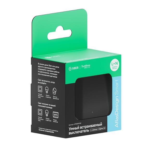 ATLASDESIGN SMART 1-кл. ВЫКЛЮЧАТЕЛЬ с подсв., Zigbee, сх.1, L+N, 10А, мех., КАРБОН фото 8