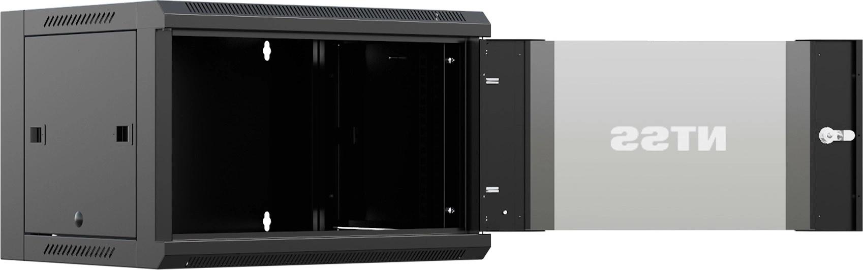 Шкаф коммутационный NTSS (NTSS-W9U6045GS-BL) настенный 9U 570x450мм пер.дв.стекл 60кг черный 20кг фото 5