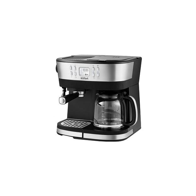 Кофеварка KitFort КТ-771, рожковая, нержавеющая сталь / черный фото 1