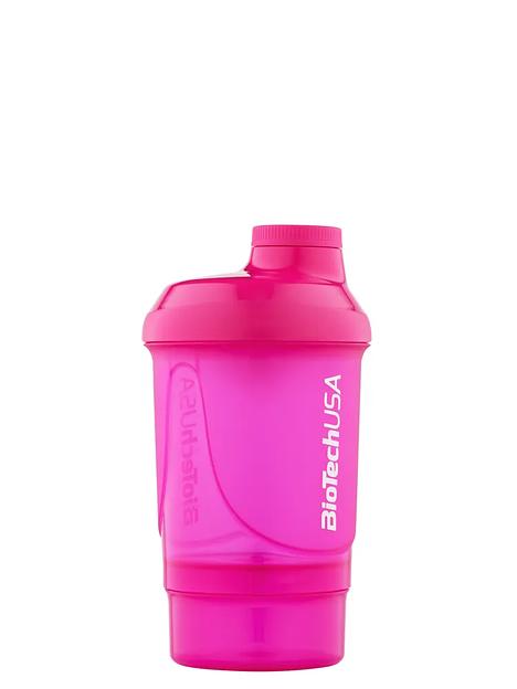 Шейкер с дополнительными отсеками Biotech USA шейкер WAVE + Nano 300 мл розовый ОПТ фото 2