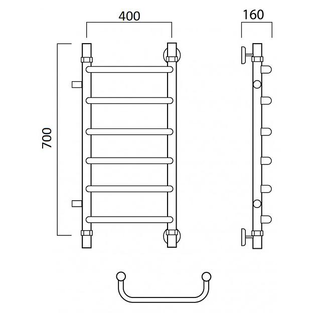 Полотенцесушитель водяной Роснерж Скоба L102001 70x40 с боковым подключением 500 фото 2