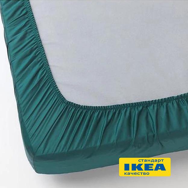 Простыня на резинке ЛЮТЕСМИО (ИКЕА ЛЮКТЭСМИН) 160x200, темно-зеленый, сатин, лиоцелл KL-50102010 фото 2