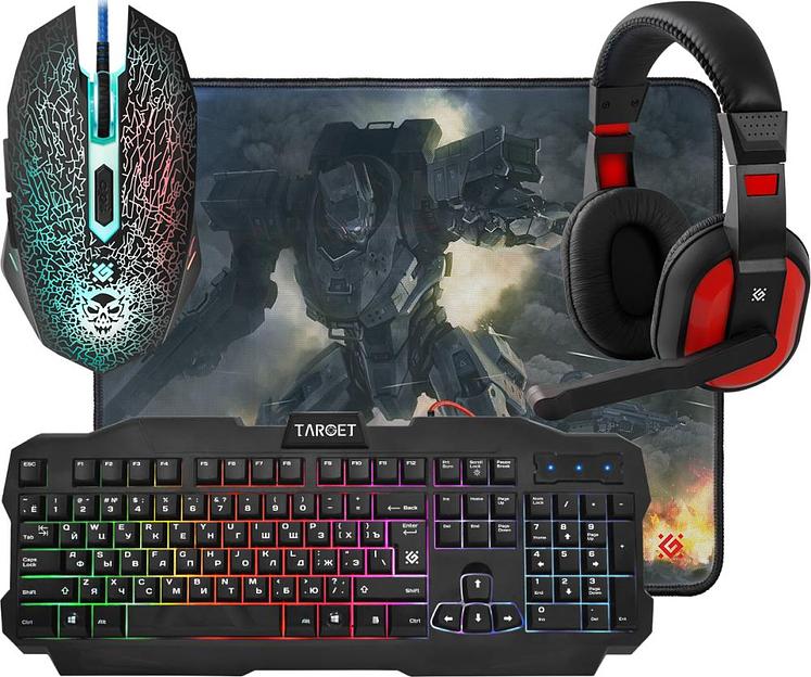 Наушники с микрофоном Defender Target MKP-350 черный/красный 1.8м накладные оголовье (52350) фото 1