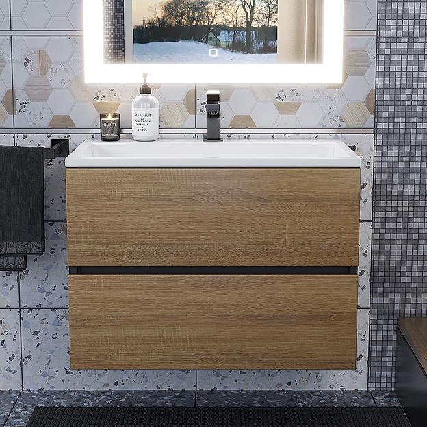 Тумба под раковину для ванной Uperwood Barsa, 70 см, подвесная, черная/дуб сонома фото 8