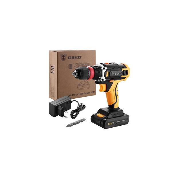 Дрель-шуруповерт DEKO DKCD20FU-Li, 1.5Ач, с одним аккумулятором [063-4176] фото 1