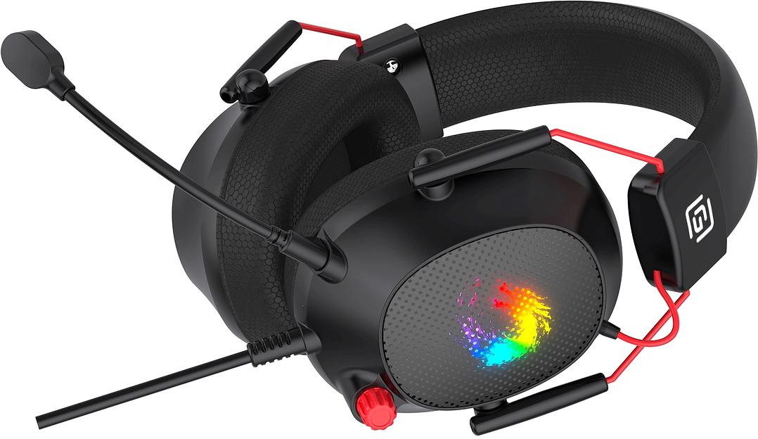 Наушники с микрофоном Оклик HS-L305G черный/красный 2м мониторные оголовье (2060511) фото 7