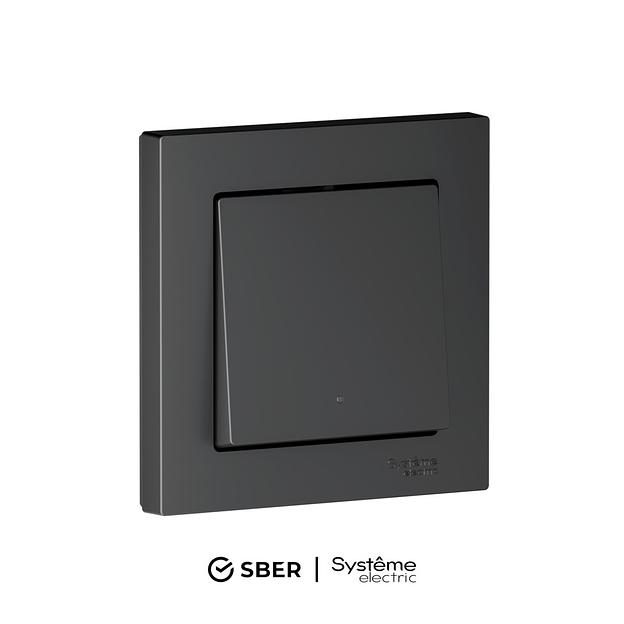 ATLASDESIGN SMART 1-кл. ВЫКЛЮЧАТЕЛЬ с подсв., Zigbee, сх.1, L+N, 10А, мех., КАРБОН фото 1