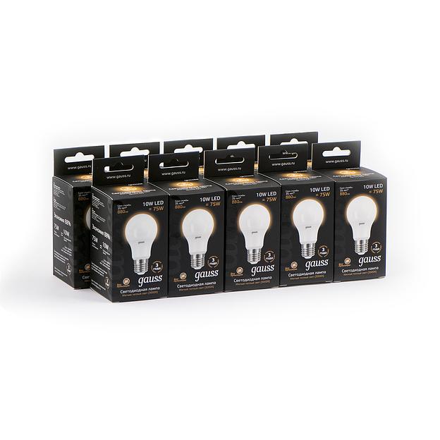 Лампа светодиодная Gauss A60 10Вт цок.:E27 груша 220B 3000K св.свеч.бел.теп. A60 (упак.:1шт) (102502110) фото 3
