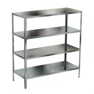 Стеллаж Кобор СК-90/60 сплошной разборный (4 полки - нерж. сталь. aisi 430, каркас уголок оцинк. сталь) фото 1