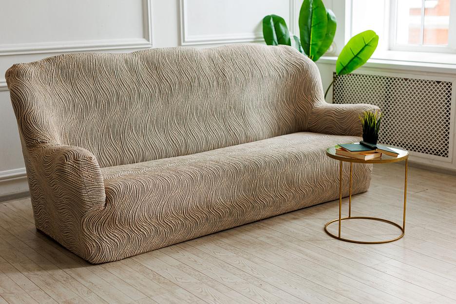 Чехол на трёхместный диван Чехлы&Пледы «Жаккард Волна» серый ОПТ фото 3