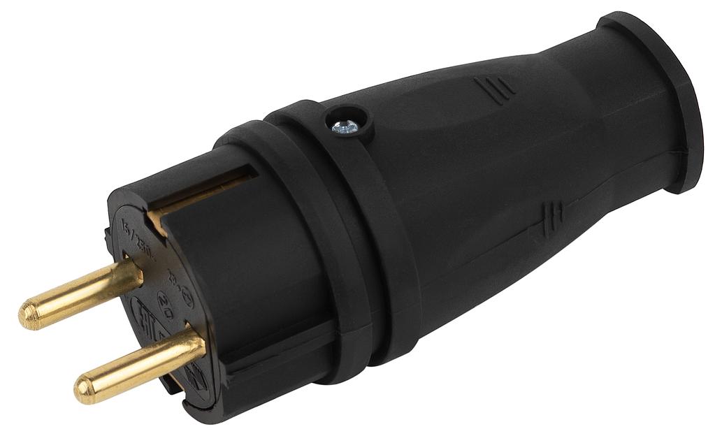 Вилка VX10-B-IP44 каучуковая c заземлением 16А IP44 прямая черная фото 1