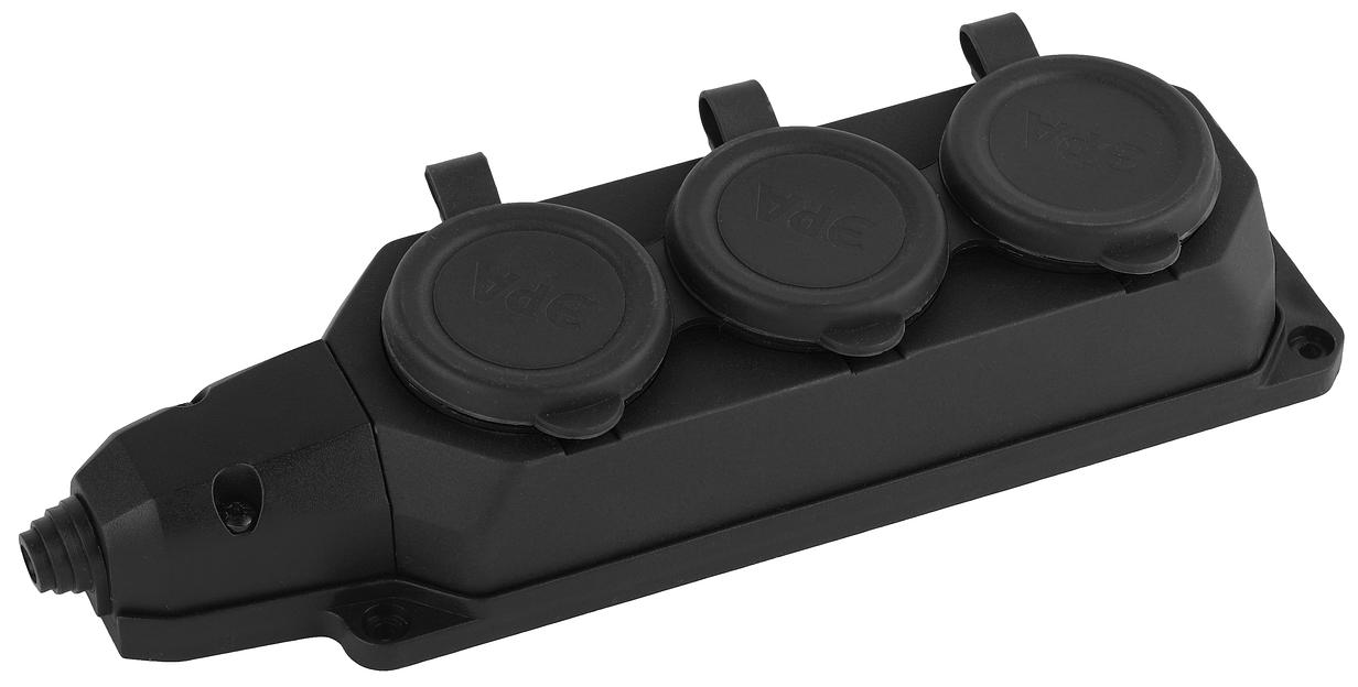 ЭРА Б0044545 Колодка K-3e-B-IP44 каучуковая с заземлением 3 розетки 16A IP44 черная фото 1