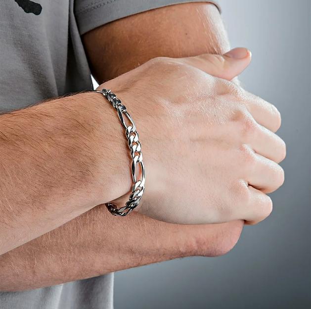 Браслет мужской серебряный плетение Фигаро фото 1