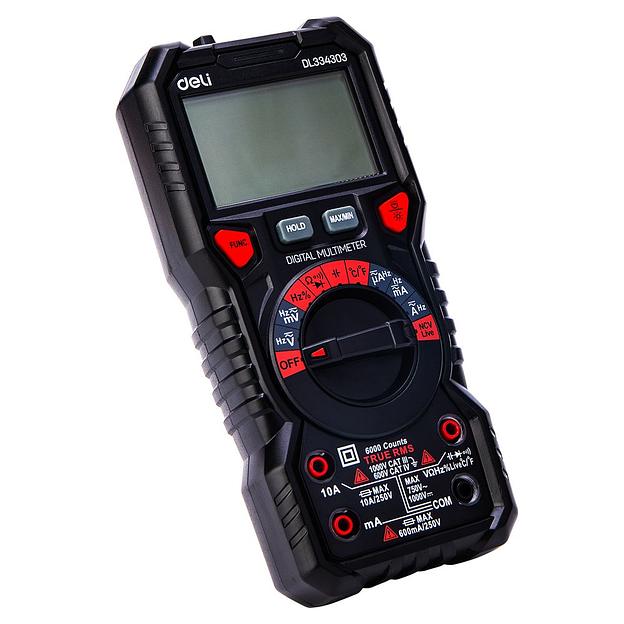 Измерительный и разметочный инструмент Deli Многофункциональный цифровой мультиметр Deli DL334303 напряж. 0-1000В, сила тока 0,02-10А, сопр. до 60 МОм, ЖК-дисплей фото 6