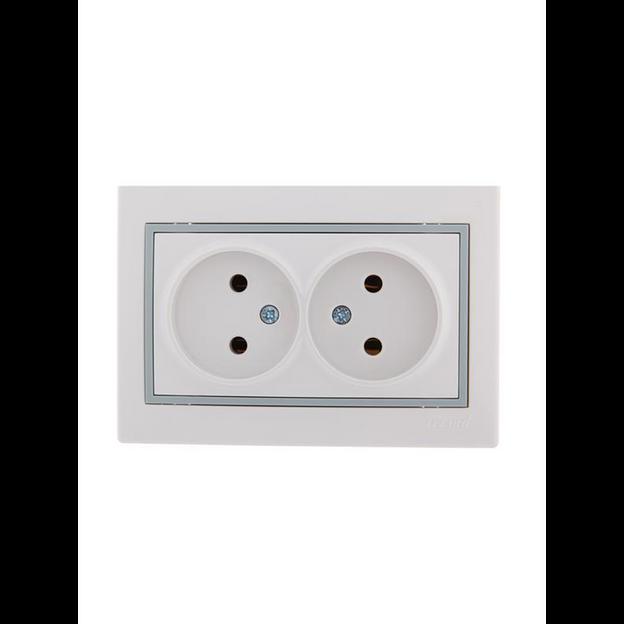 Розетка 2-м СП Mira 16А IP20 без заземл. с сер. вставкой керамика бел. LEZARD 701-0215-128 фото 1