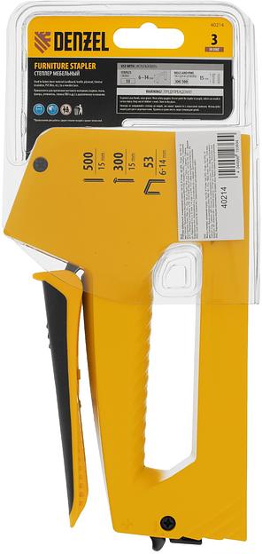 Степлер ручной Denzel 40214 скобы тип 53: 6-14мм гвозди тип 300 / 500 фото 1
