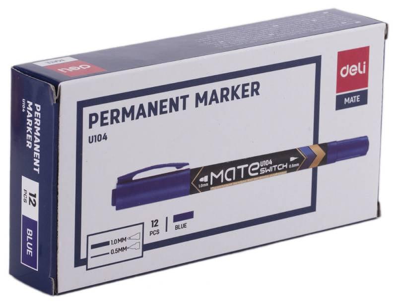 Маркер перманентный Deli EU10430 Mate двойной пиш. наконечник 0.5-1мм синий фото 2