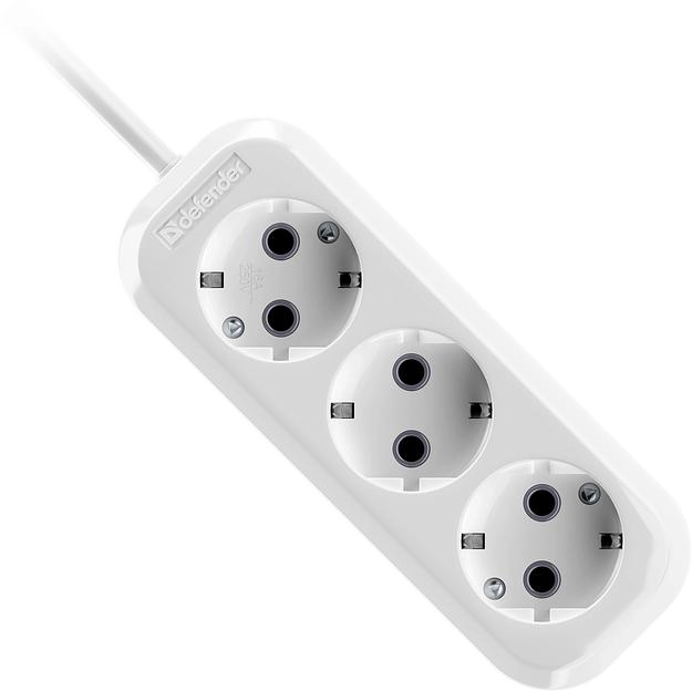 Сетевой удлинитель Defender R330 3м (3 розетки) белый (пакет ПЭ) фото 1