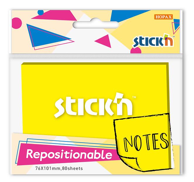 Блок самоклеящийся бумажный Stick`n 27074 76x101мм 80лист. 70г/м2 желтый неон 1цв.в упак. фото 1