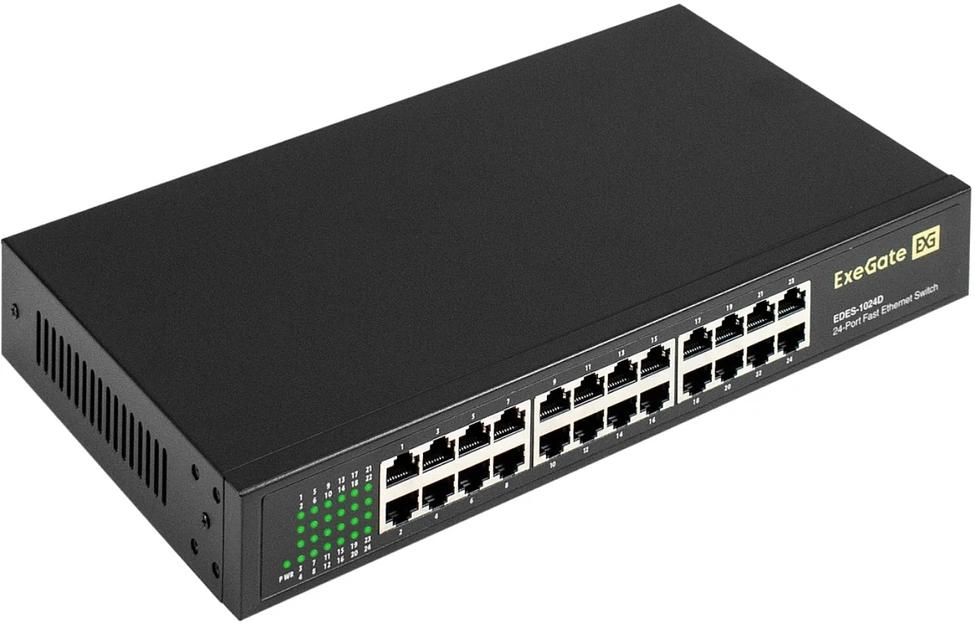 Коммутатор неуправляемый ExeGate EDES-1024D (24-портовый UTP 10/100Mbps, металлический корпус, с возможностью установки в стойку) фото 1
