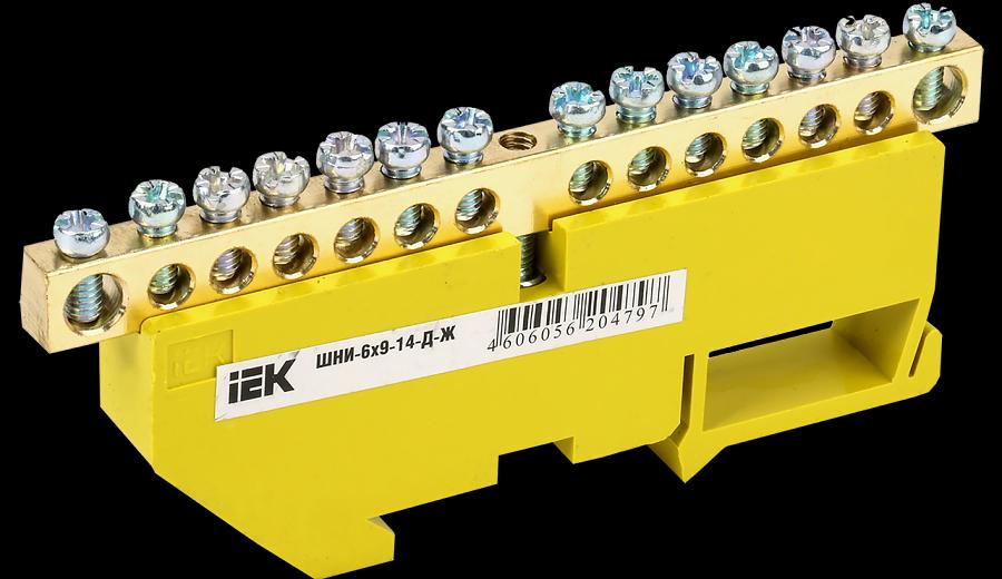 Шина PE земля на DIN-изоляторах ШНИ-6х9-14-Д-Ж (YNN10-69-14D-K05) фото 1