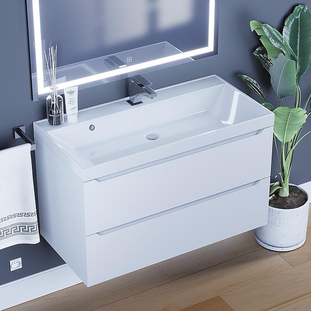 Тумба под раковину для ванной Uperwood Tanos 90 см, подвесная, белая матовая фото 3