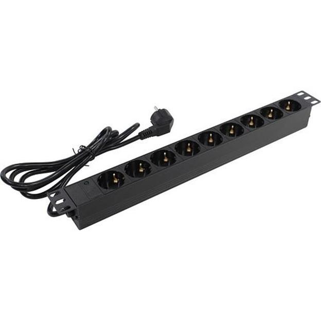 Exegate EX280848RUS Блок розеток ExeGate ServerPro PDU-19H902 Al-9S-EU1.8, 19",1U,алюм, 9Schuko, евровилка, 1.8м фото 1