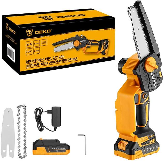 DEKO DKCHS 20-6 PRO Пила цепная аккумуляторная [083-2011] { 20В, 2x2.2Ач, 2 шины и 2 цепи } фото 4