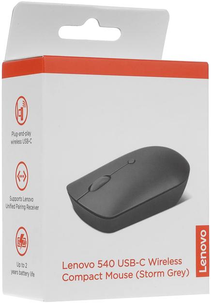 Мышь Lenovo 540 USB-C Wireless Compact темно-серый оптическая 2400dpi беспров. BT/Radio USB (GY51D20867) фото 8