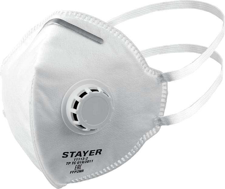 STAYER FV-95, класс защиты FFP2, плоская, фильтрующая полумаска с клапаном выдоха (11113-2) фото 1