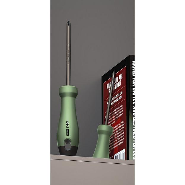 Крестовая отвертка "Home Series Green" Deli HT1206L PH2x150мм Эксклюзивный дизайн, рукоятка из высококачественного софттач пластика фото 3