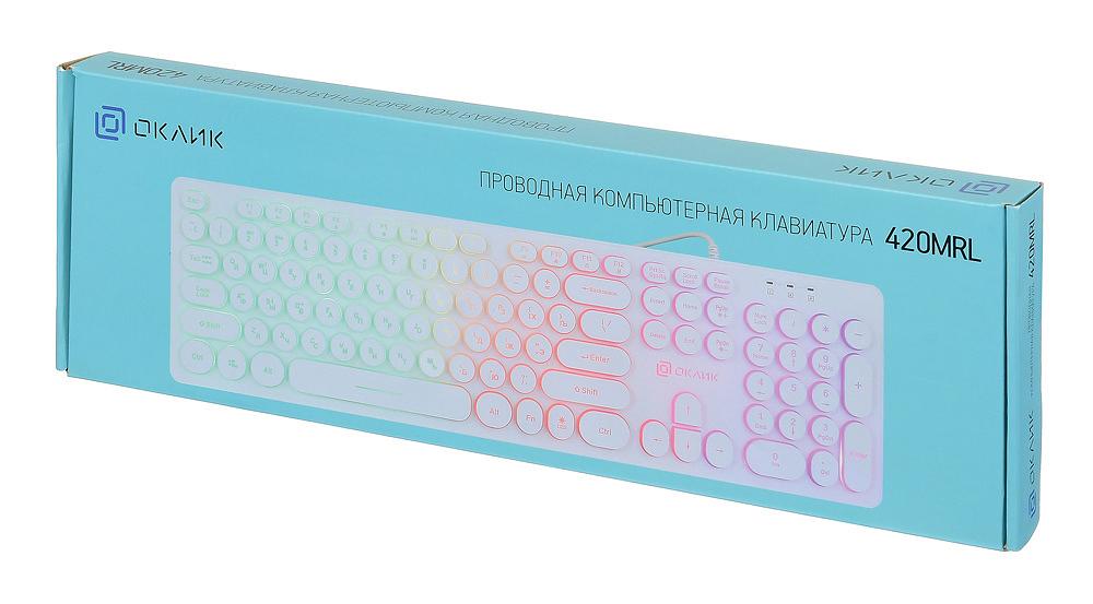 Клавиатура Оклик 420MRL белый USB slim Multimedia LED фото 7