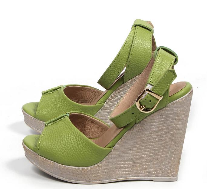 Босоножки женские из натуральной кожи на танкетке, арт.MT005 салатовый ОПТ фото 7
