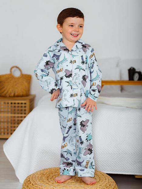 Пижама MINI DI «Алексия» дино на бледно-голубом, сатин ОПТ фото 8