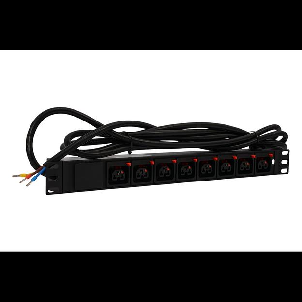 Блок розеток серии SNR-PDU с локальным измерением на 8хС13/C19 с фиксаторами, шнур питания 3м 3x2.5мм² без вилки, 230В, 16A фото 1