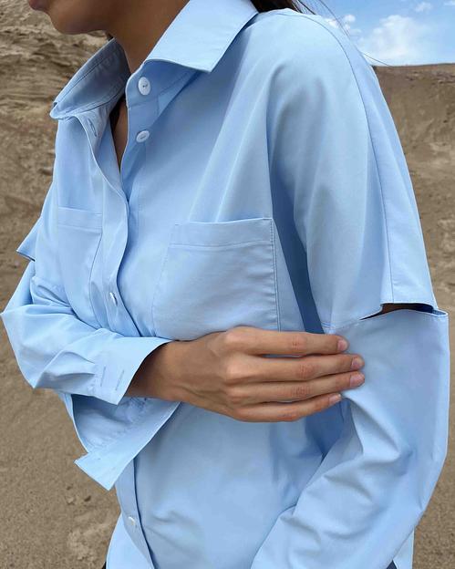 Рубашка оверсайз с разрезами на плечах опт фото 1